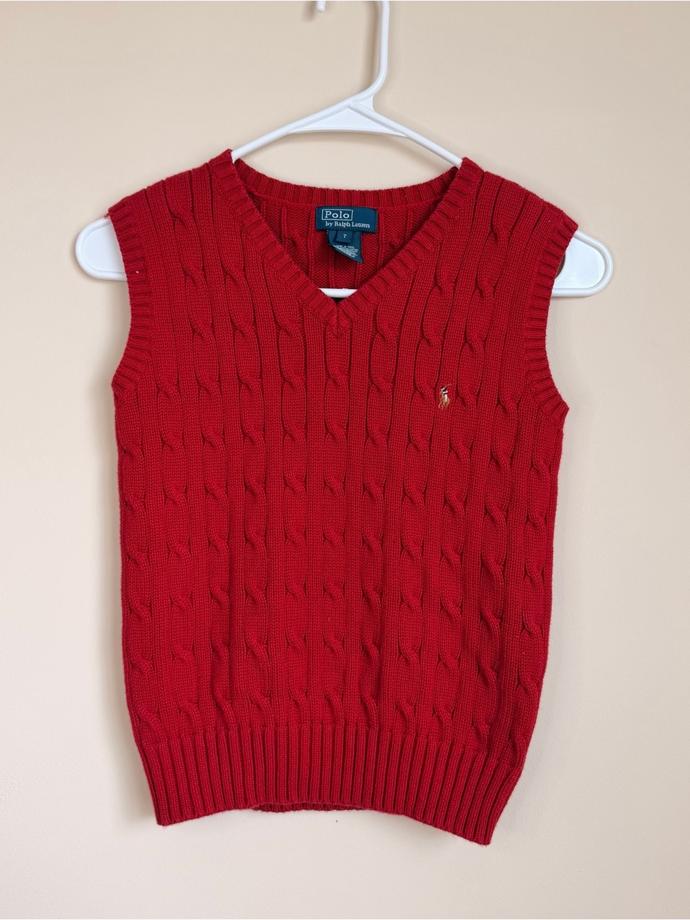 Polo by Ralph Lauren Red Cable-Knit V-Neck Vest